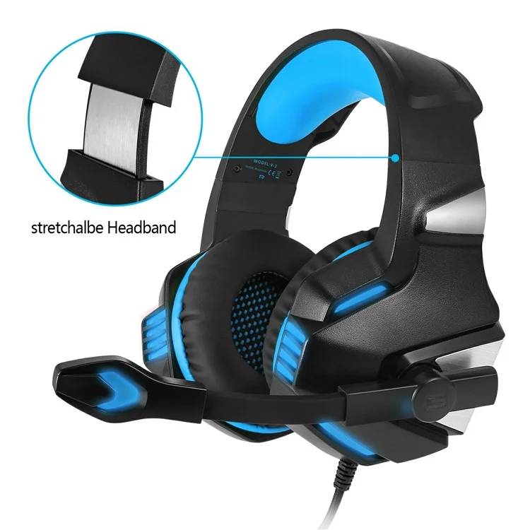 V3 Head-mounted Earphones RGB Light Wired PC Gaming Headset, USB+3.5mm+4Pin