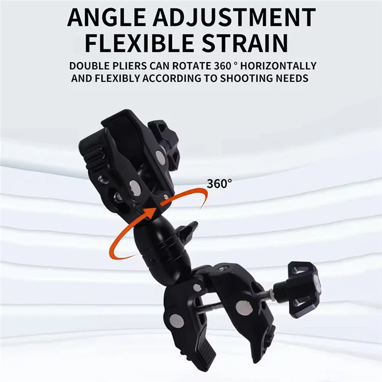 Z074 Double Camera Clamp Crab Plier Clip Bracket Mount Monitor Magic Arm Double Ball Head Adapter